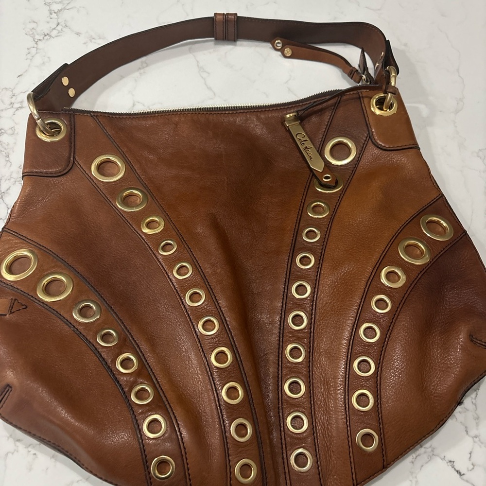 Cole Haan Brown Leather Shoulder Bag with Gold Accents